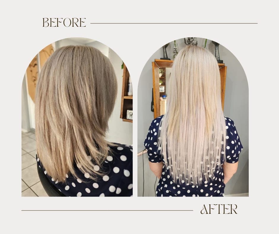 Before and after blonde hair transformation by Olivia salon
